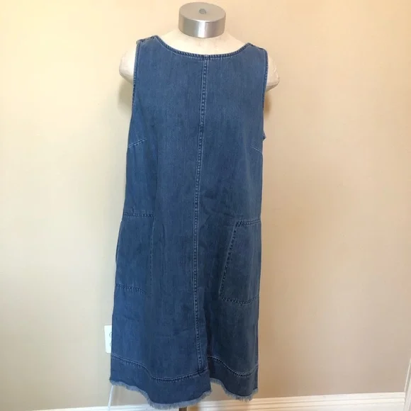 J. Jill | Dresses | Jjill Denim Chambray Sleeveless Shift Jean Dress  Keyhole Back Frayed Hem | Poshmark